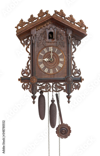Antique cuckoo clock, (made in 1798), isolated for creative background