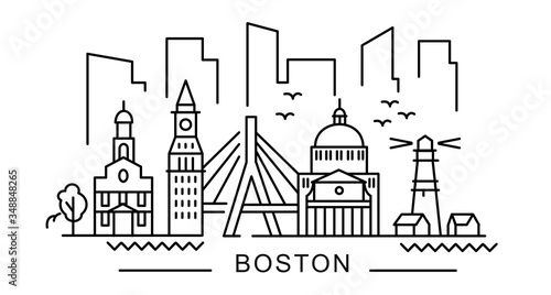 city of Boston in outline style on white 