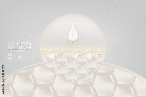 Hyaluronic acid skin solutions ad, white collagen serum drop with cosmetic advertising background ready to use, illustration vector.