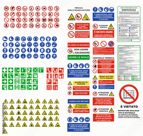 ISO 7010 CARTELLI SEGNALETICA NORME CANTIERI LAVORI, ISO 7010 SIGN WARNING SET SYMBOL SAFETY