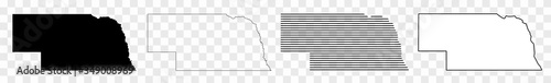 Nebraska Map Black | State Border | United States | US America | Transparent Isolated | Variations