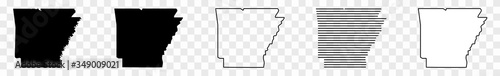 Arkansas Map Black | State Border | United States | US America | Transparent Isolated | Variations