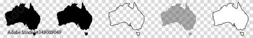 Australia Map Black | Australian Border | Continent | Transparent Isolated | Variations