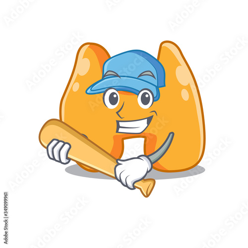 Attractive thyroid caricature with character playing baseball