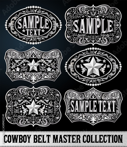 Western Style Cowboy Belt Buckle Label Master Collection Set.