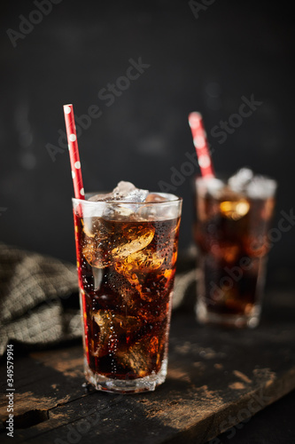 Close up glass of refreshing cola.