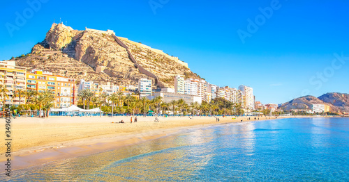 Postiguet beach and coastline in Alicante, Spain