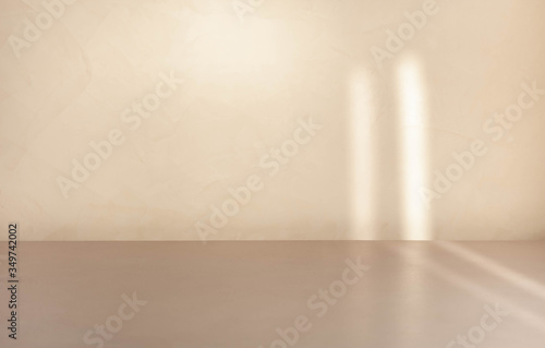 Blank beige product display backdrop template with lights and shadows