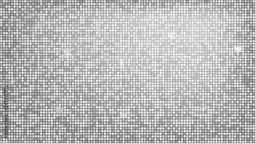 Abstract background silver mosaic. Background foil metallic texture. Festive vector illustration. Mirror mosaic vector illustration. Banner element. Party backdrop. Christmas banner. Disco decoration.