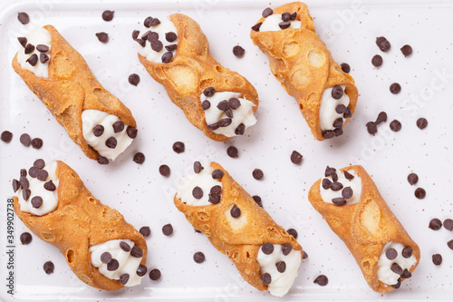 Sicilian dessert cannoli with chocolate