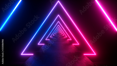 neon light shapes on black background,rainbow colors, empty space, 80's retro style, fashion show stage, abstract background, 3d rendering,conceptual image.