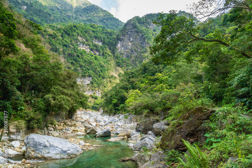 Taroko national park canyon landscape in Hualien, Taiwan. Nature view of Shakadang hiking trail.