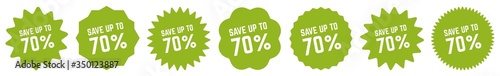 Save Up To 70 Percent Tag Green | 70% Icon | Sticker | Deal Label | Variations