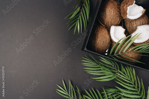 pile of coconuts, tropical fruits background