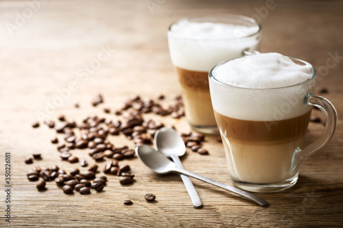 glasses of latte macchiato coffee