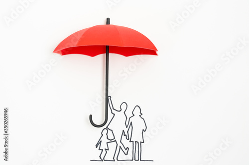 Complete family life insurance sign icon with umbrella and family silhouette