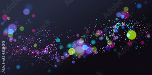 Dots particles flowing array vector abstract background, biology science theme design, dynamic elements in motion.