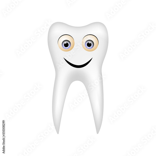 Tooth icon. Cute funny cartoon smiling character. Vector illustration