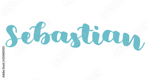 German spelling of the male name Sebastian. German lettering. Deutsch spelling. Calligraphy male name, isolated over white.
