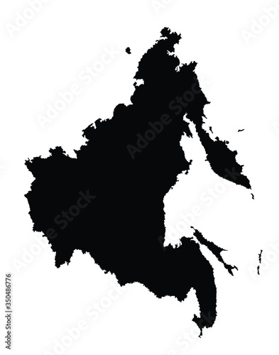 Map of Far Eastern Federal District Russia vector silhouette illustration isolated. Regions: Sakha, Chukotka, Magadan, Kamchatka, Amur, Khabarovsk, Jewish autonomus region, Primorsky, Sakhalin.