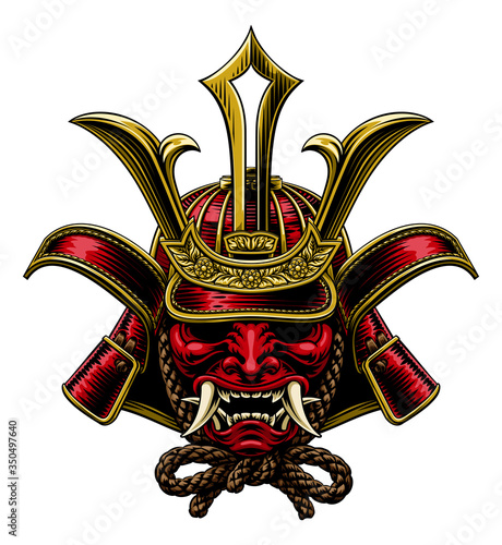 A samurai mask Japanese shogun warrior helmet illustration