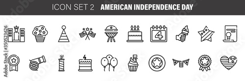 Independence Day thin line icon set, 4th july symbols collection, vector sketches, logo illustrations, american holiday decor signs linear pictograms package isolated on white background, eps 10