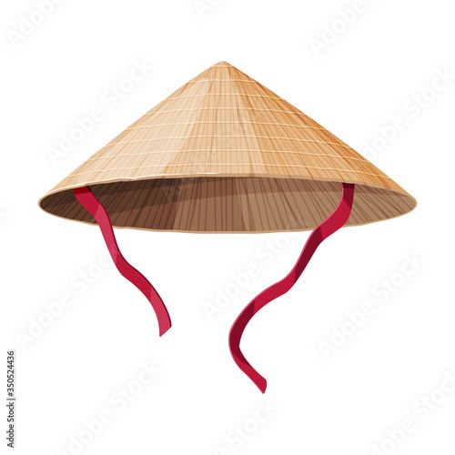 Asian Conical Straw Hat, Traditional Chinese or Vietnamese Headdress Flat Vector Illustration