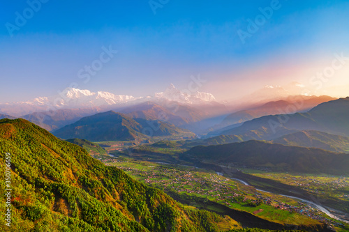 Annapurna mountains aerial panoramic view, Pokhara