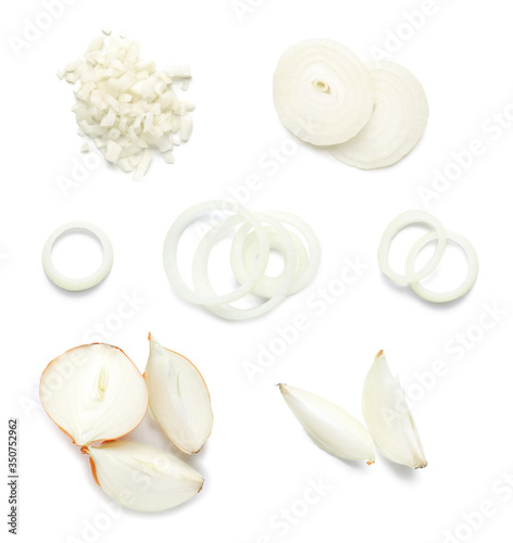 Raw cut onion on white background