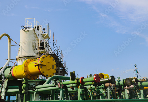 Manifold pipe station on oil tanker ship