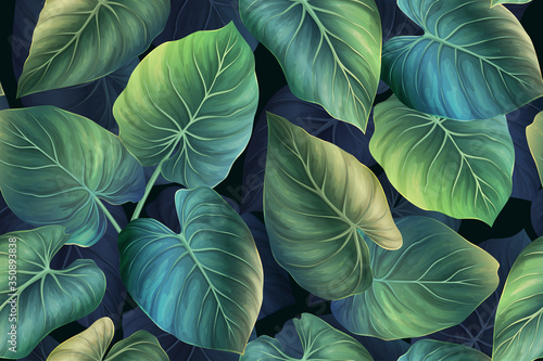 Trendy Tropical Leaves seamless pattern