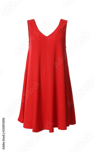 Beautiful short red dress on white background