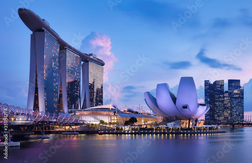 Singapore skyline at the Marina bay during twilight