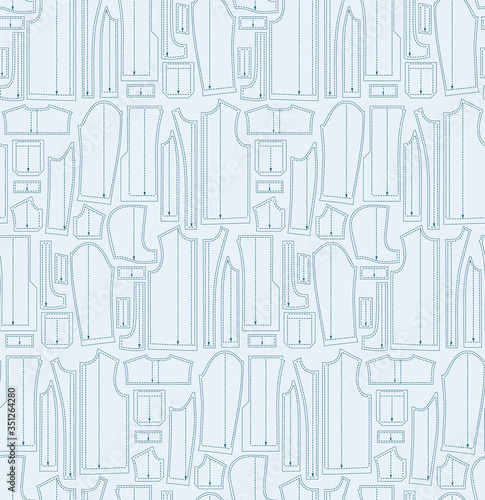 Tailoring. Pattern on a blue background. Pattern clothes pattern. Suitable for curtains, wallpaper, fabrics, wrapping paper. Background for the site.