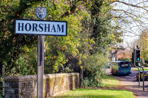 Horsham street sign, an attractive town West Sussex in south East England