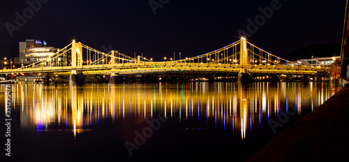 Illuminated Clemente Bridge in Pittsburgh City at Night