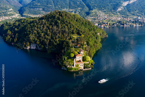 Villa del Balbianello (1787), Lenno, Lake Como, Italy, Panoramic Aerial View