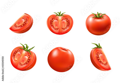 Vector realistic fresh red ripe tomato set