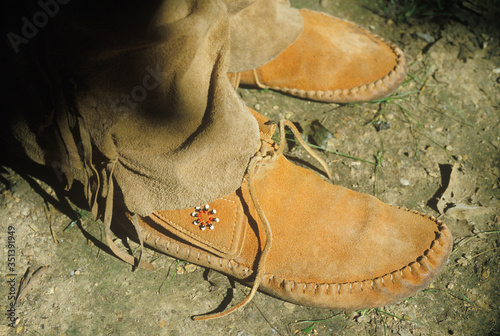 Close-up of moccasins, Tsalagi Village, Cherokee Nation, OK
