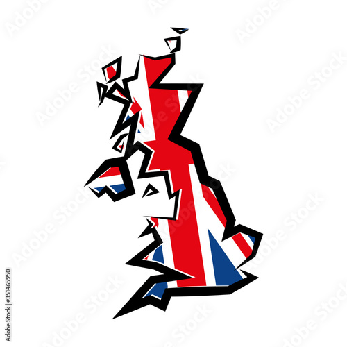 Wielka Brytania. Obrys mapy. Brytyjska flaga. Ilustracja wektorowa.