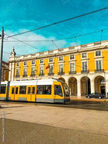 yellow tram in the city