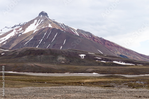 Arctic summer landscape at Russian ghost town on Spitsbergen.