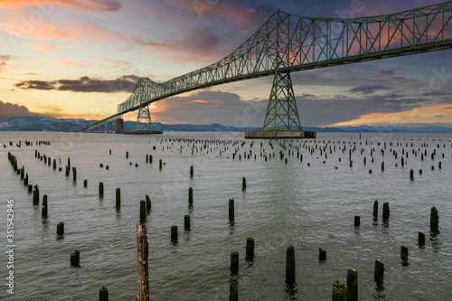 Green steel bridge in Astoria Oregon