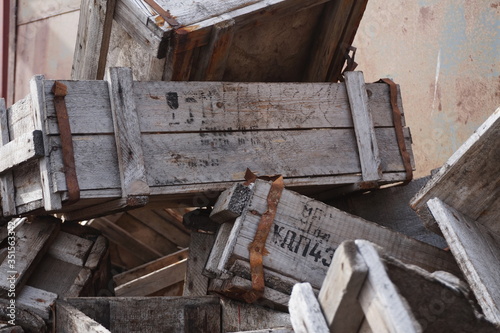 Old wooden remains in the Russian ghost town Pyramiden on Spitsbergen.