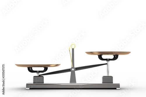 Weight-lifting scale with an imbalance on a white background. Side view. With copyspace. 3d rendering