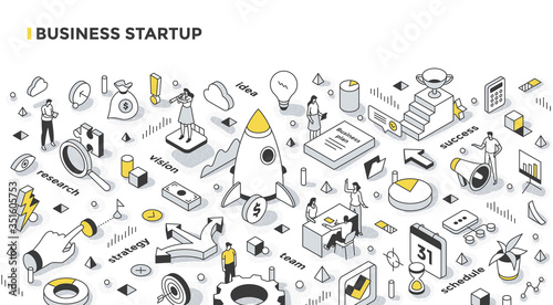 Business Startup Isometric Outline Illustration