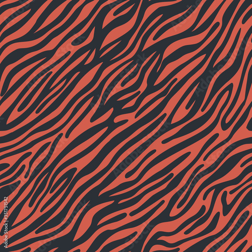 Zebra striped lines fur skin print texture seamless pattern. Animal background. Abstract curved lines ornament. Geometric shapes. Good for textile, fabric, fashion design.