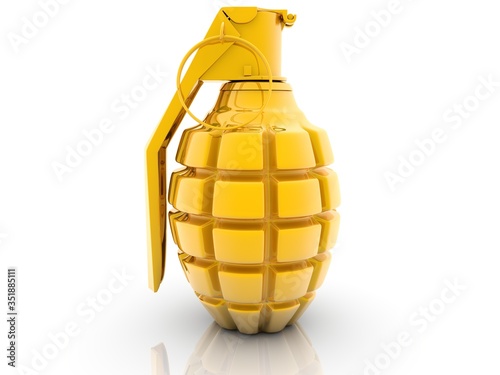 Hand grenade in gold on a white background