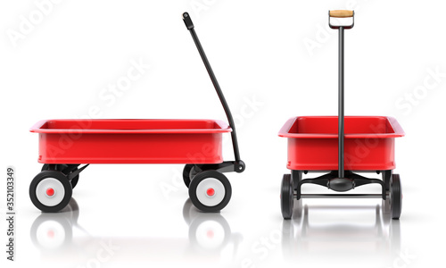 Side and front view of vintage child's toy mini wagon - 3D illustration