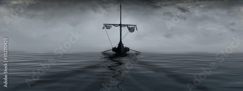 Vikings boat in a fog